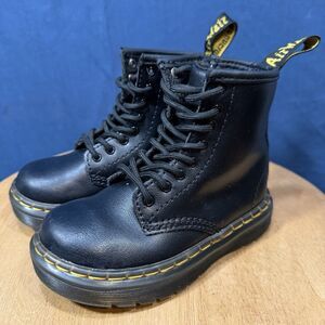 Dr. Martens Combat Boots Toddler Kids Sz 8 Black Leather Lace Zip 1460 Zavala T